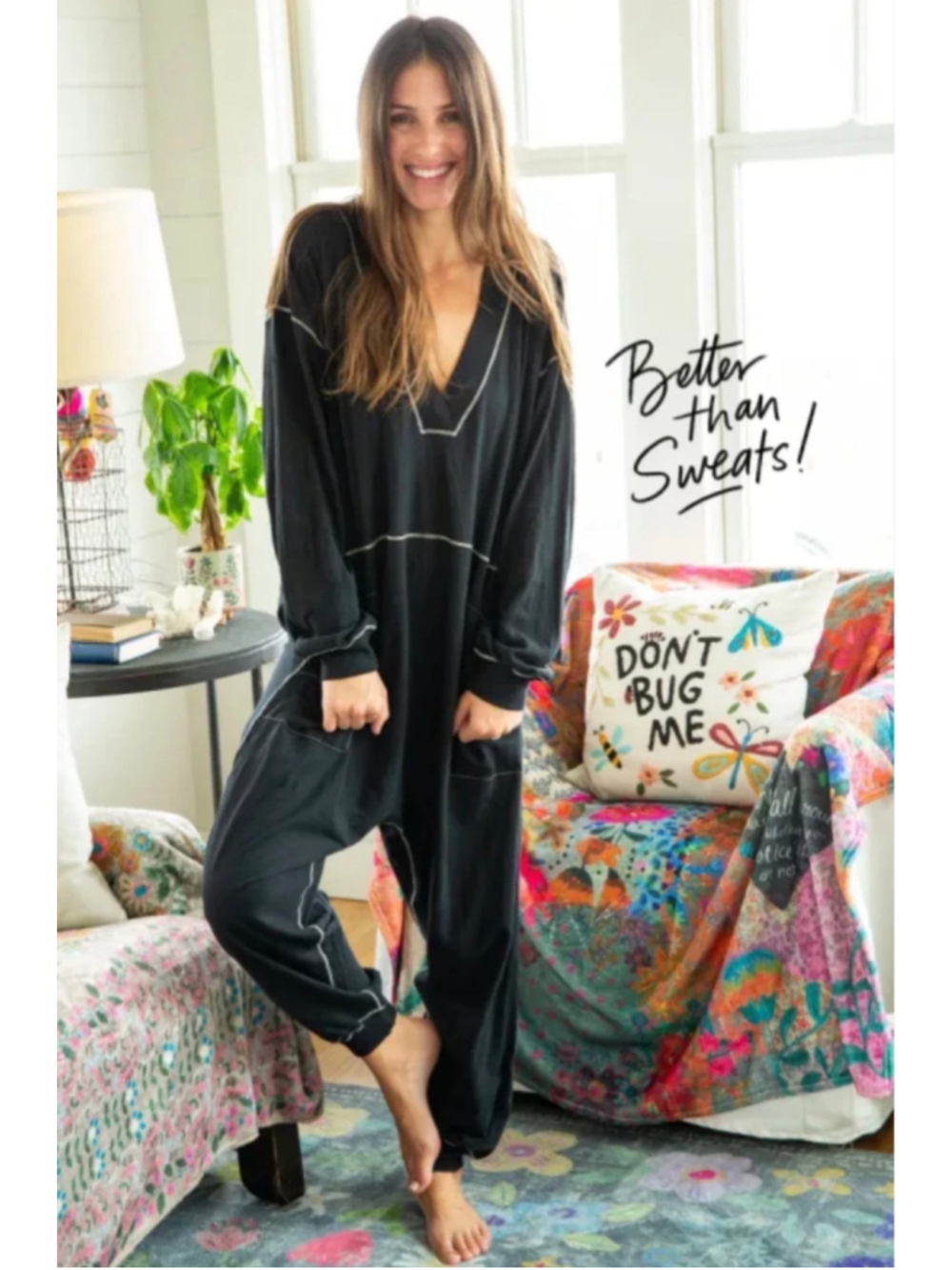 Natural Life Johnnie Cotton Jogger Oversized Jumpsuit Size L Black